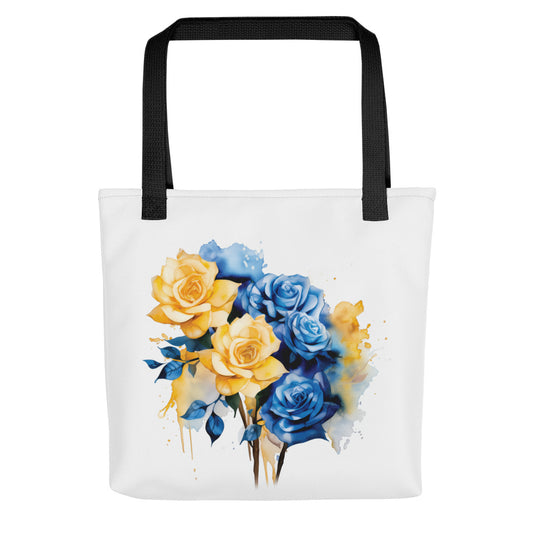 Regal Rose - Gold and Blue Watercolor Floral Tote Bag