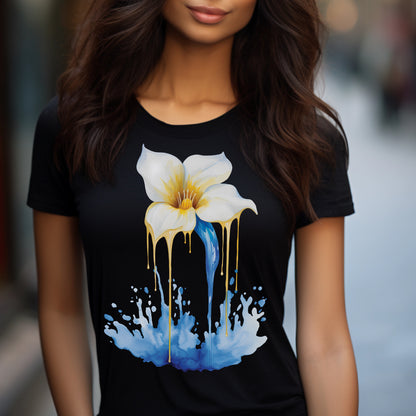 Golden Cascade - Gold and Blue Watercolor floral T-Shirt