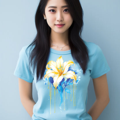 Sapphire Sunburst - Gold and Blue Watercolor floral T-Shirt