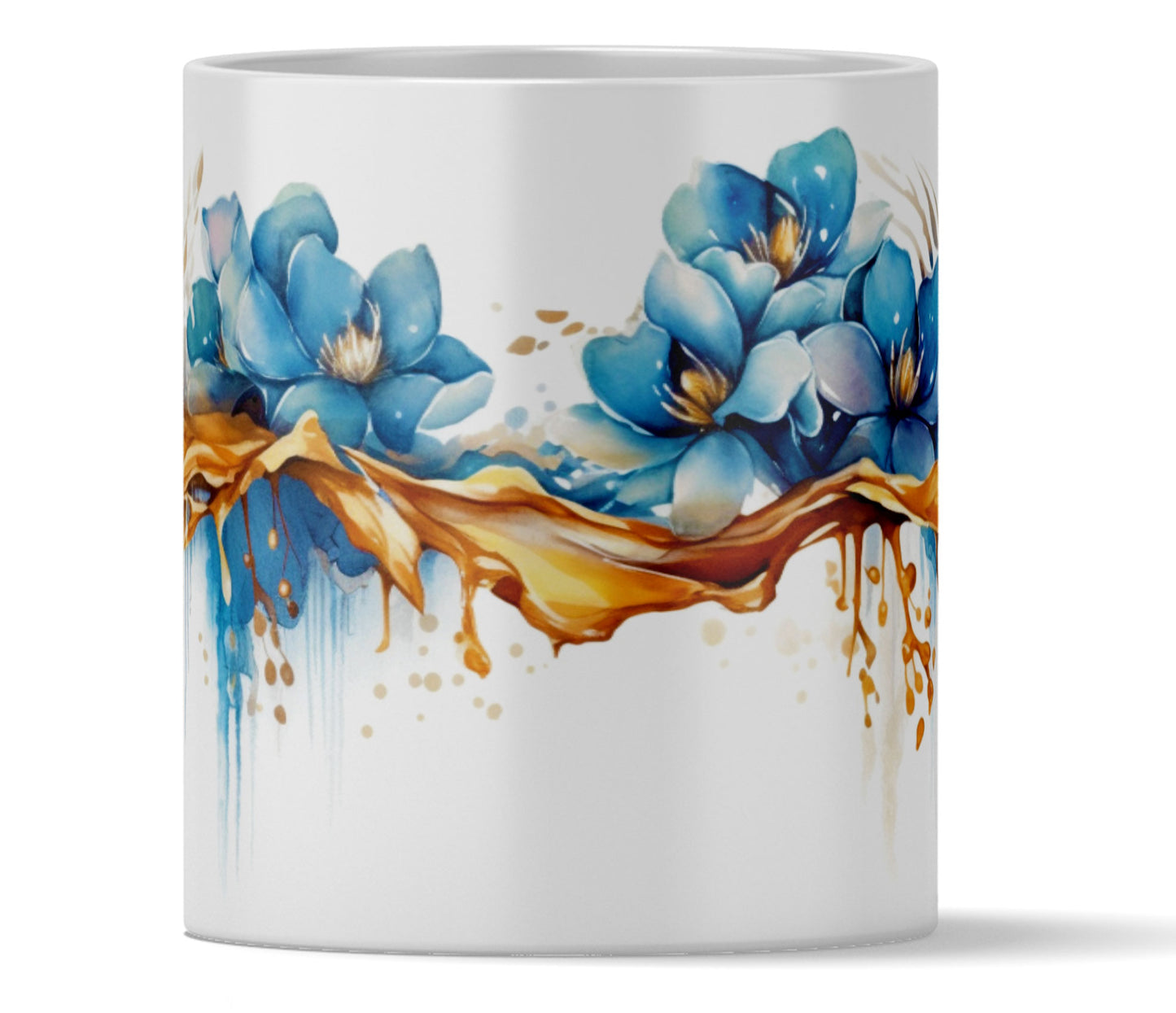 Golden Elixir - Gold and Blue Watercolor Floral Mug