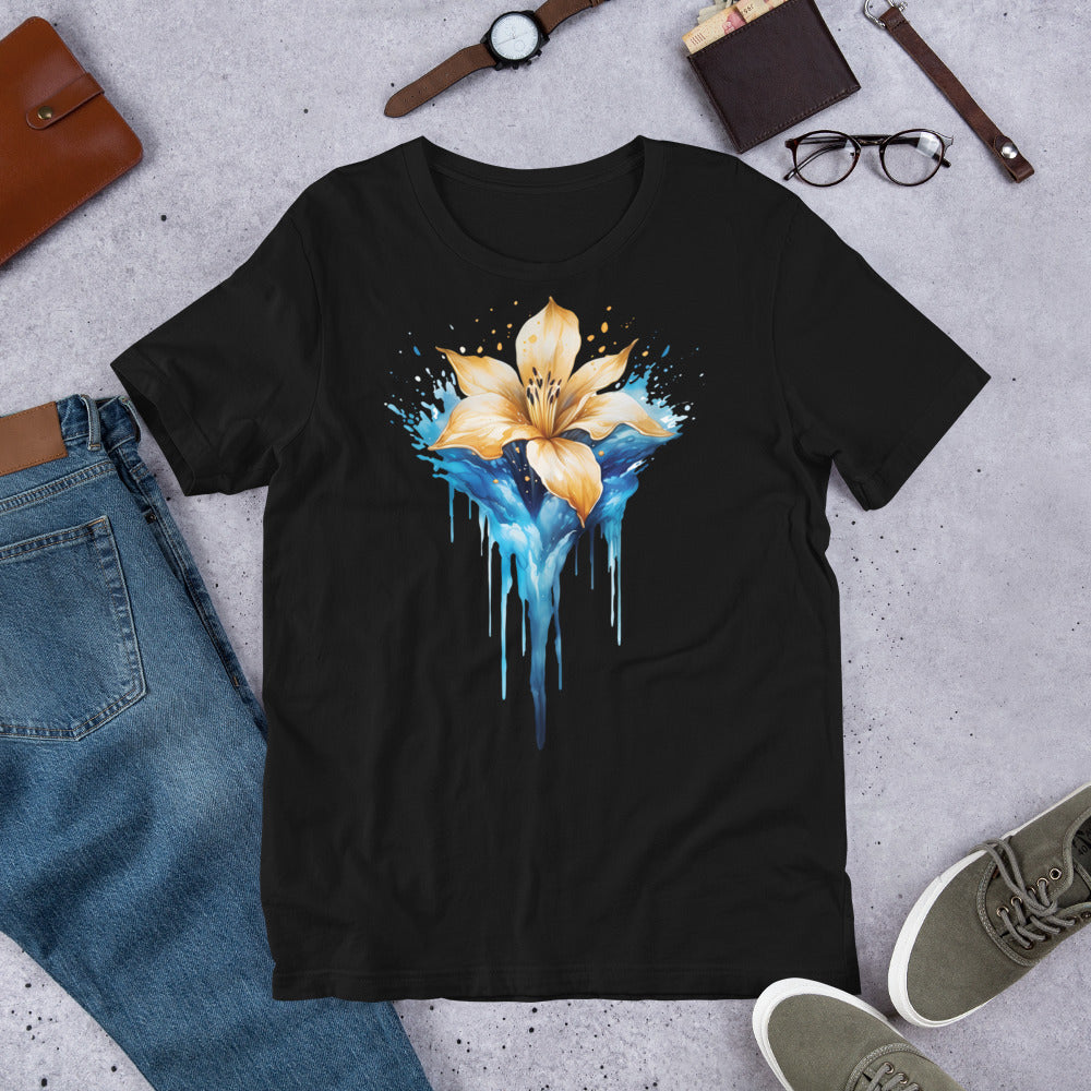 Sunshower Surge - Gold and Blue Watercolor floral T-Shirt