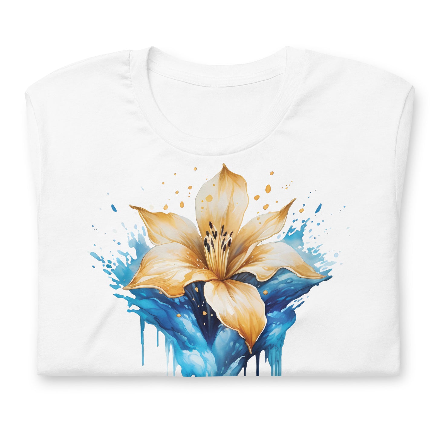 Sunshower Surge - Gold and Blue Watercolor floral T-Shirt